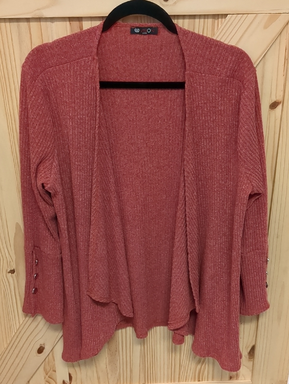 Open-Front Ribbed Cardigan in Dusty Red